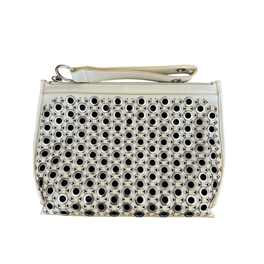 Sam Edelman Off White Grommet Laser Cut Wristlet Clutch Bag